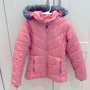 Columbia pink sz 7/8 puffer coat with detachable furry color
